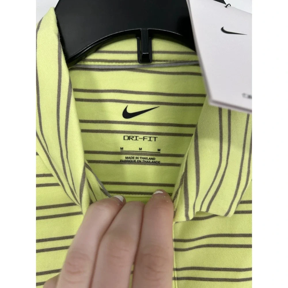 Nike Player Golf Polo Shirt Striped Dri Fit Flourescent Neon Yellow DA2972-736 M